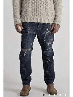 One Teaspoon Blue Cowboy Relaxed Mr Golds Distressed Paint Splattered Jean 30x30